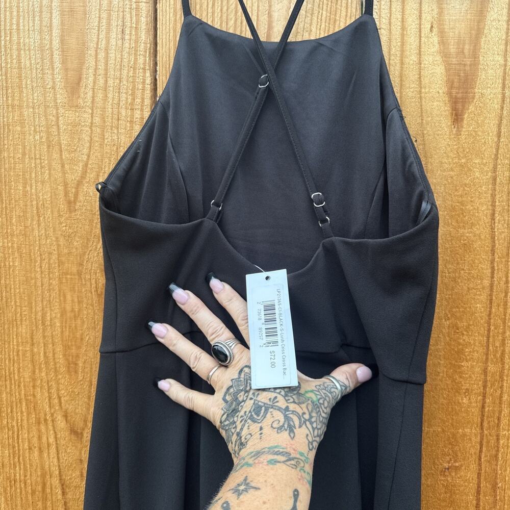 Black Cross Cross Spaghetti Strap Wide Leg Women's Jumpsuit Size S Y2K Club - Picture 4 of 11